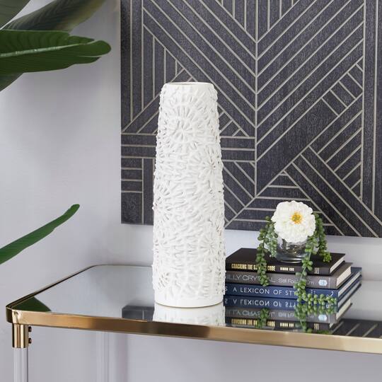 White Ceramic Contemporary Vase, 17" x 6" x 6"